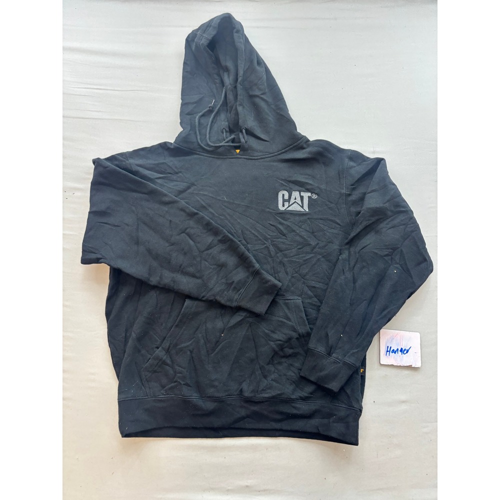 Caterpillar CAT Logo Hoodie Mens Medium Black Workwear Pullover Sweatshirt